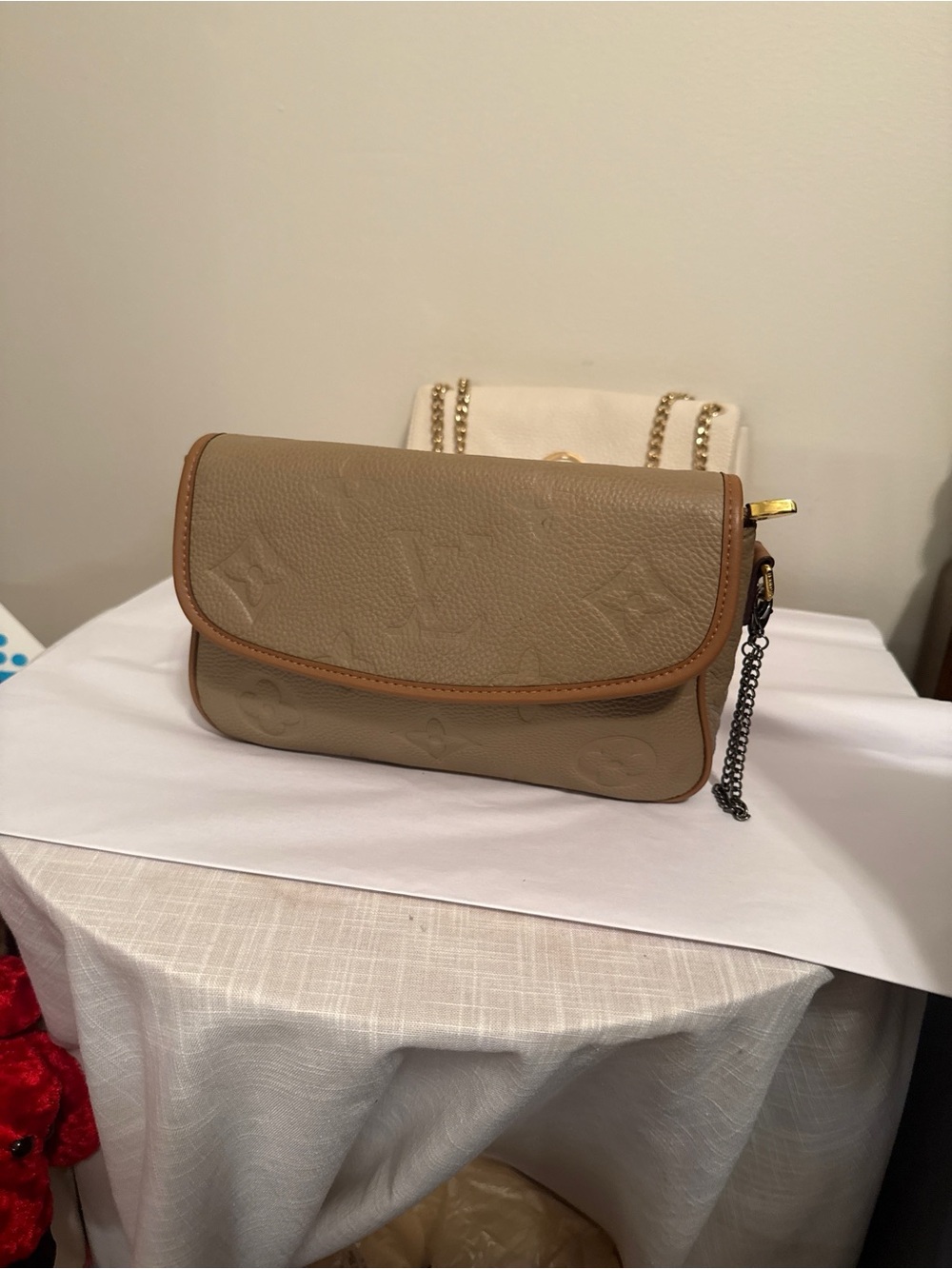 Louis Vuitton Taupe Embossed Monogram Crossbody Bag with Chain Strap